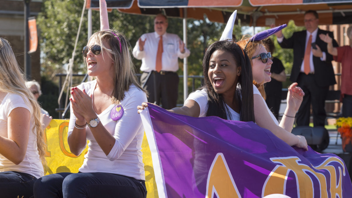 image of sorority members in homecoming parade