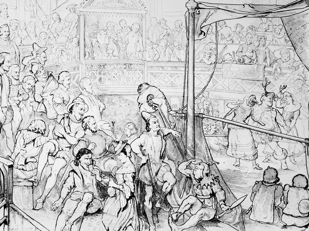 Drawing of spectators in a theater